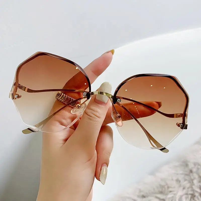 Cycling Fashion Rimless Sunglasses Metal Female Vintage Colorful Gradient Design Glasses Oversized Square Sun Glasses UV400