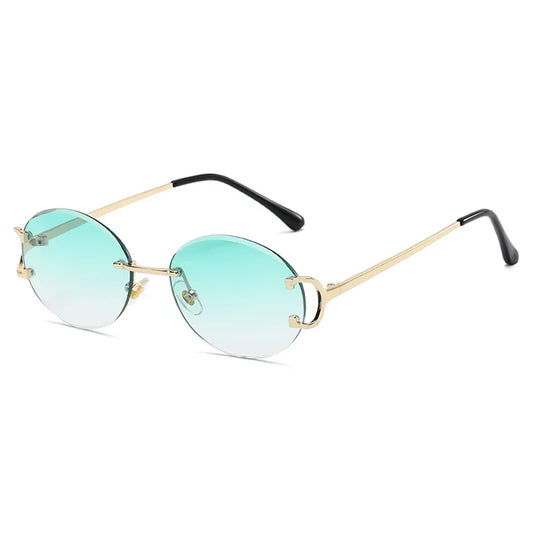 Trendy Sunglasses for Woman Summer Rimless Sunglass Oval Fashion Brand Designer Shades Pink Women'S Sun Glasses UV400