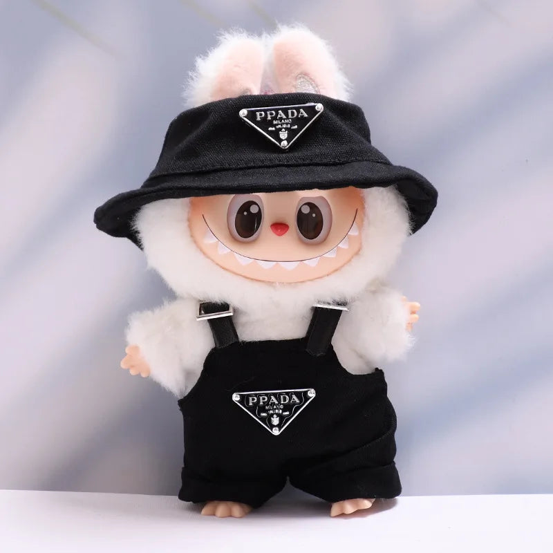For 17Cm Labubus Mini Doll Luxury Clothing Outfit Hat Clothes Labubu II Doll Strap Pants Set Sitting Party Game Toys Accessories