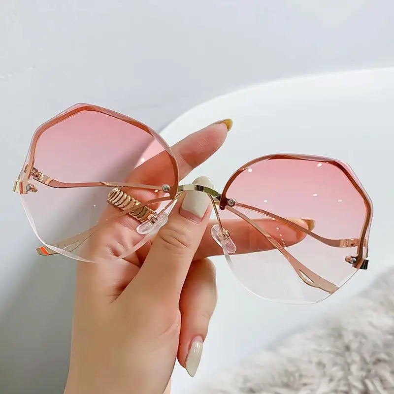 Cycling Fashion Rimless Sunglasses Metal Female Vintage Colorful Gradient Design Glasses Oversized Square Sun Glasses UV400