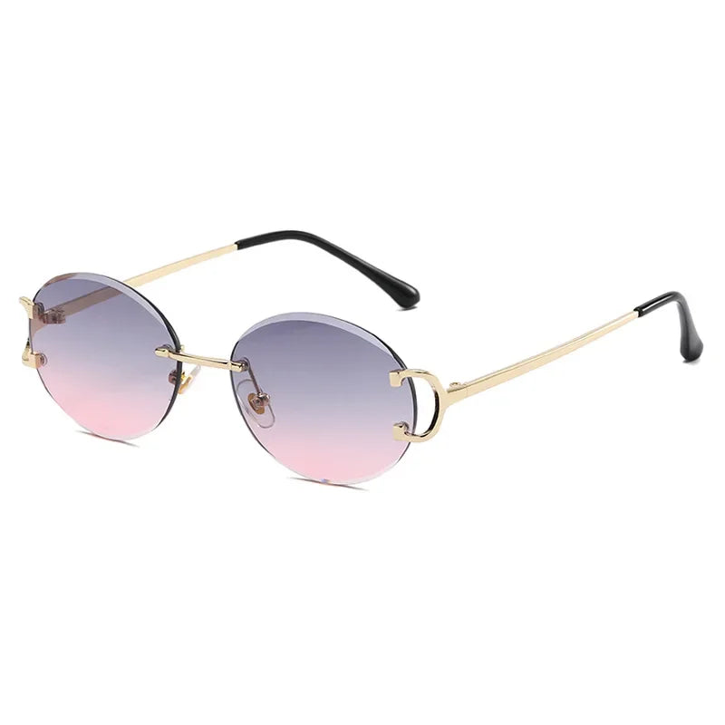 Trendy Sunglasses for Woman Summer Rimless Sunglass Oval Fashion Brand Designer Shades Pink Women'S Sun Glasses UV400