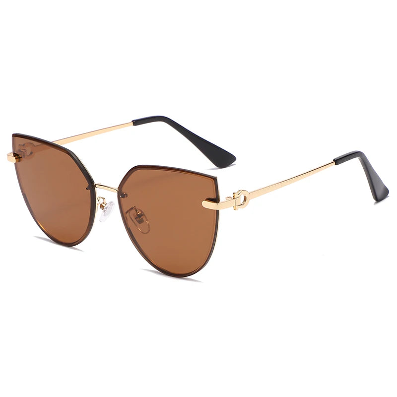 Cycling Fashion Ladies Cat Eye Sunglasses Women Brand Rimless Design Gradient Sun Glasses for Female Metal Leg Eyeglasees UV400