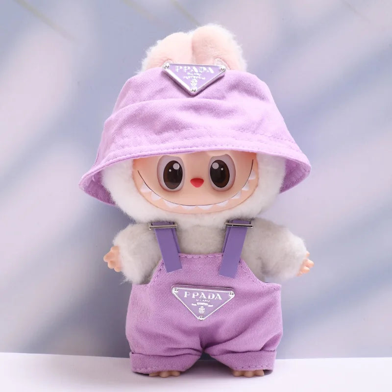 For 17Cm Labubus Mini Doll Luxury Clothing Outfit Hat Clothes Labubu II Doll Strap Pants Set Sitting Party Game Toys Accessories