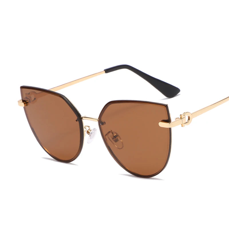 Cycling Fashion Ladies Cat Eye Sunglasses Women Brand Rimless Design Gradient Sun Glasses for Female Metal Leg Eyeglasees UV400