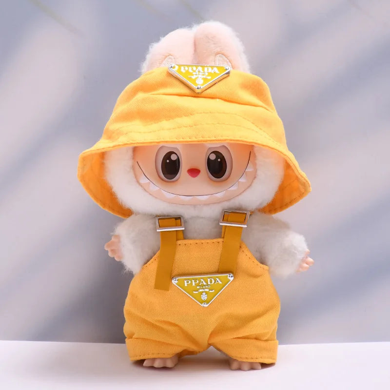 For 17Cm Labubus Mini Doll Luxury Clothing Outfit Hat Clothes Labubu II Doll Strap Pants Set Sitting Party Game Toys Accessories