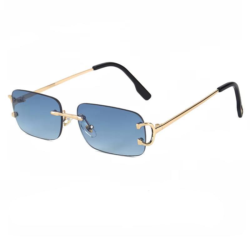 Retro Rimless Sunglasses for Women Men Small Square Gold Frame Brand Design Tea Shades Rectangle UV400 Zonnebril Eyewear
