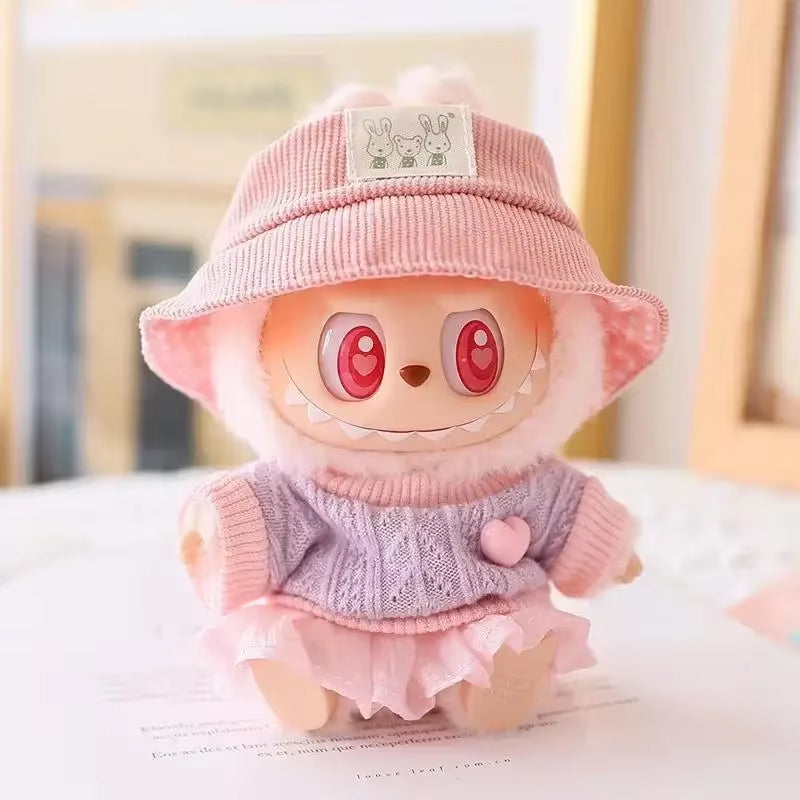 Mini Doll'S Clothes Outfit Accessories for 15-17Cm Ropa Labubu & 10Cm Cotton Doll Love Hoodie Pink Yarn Skirt Clothing No Doll