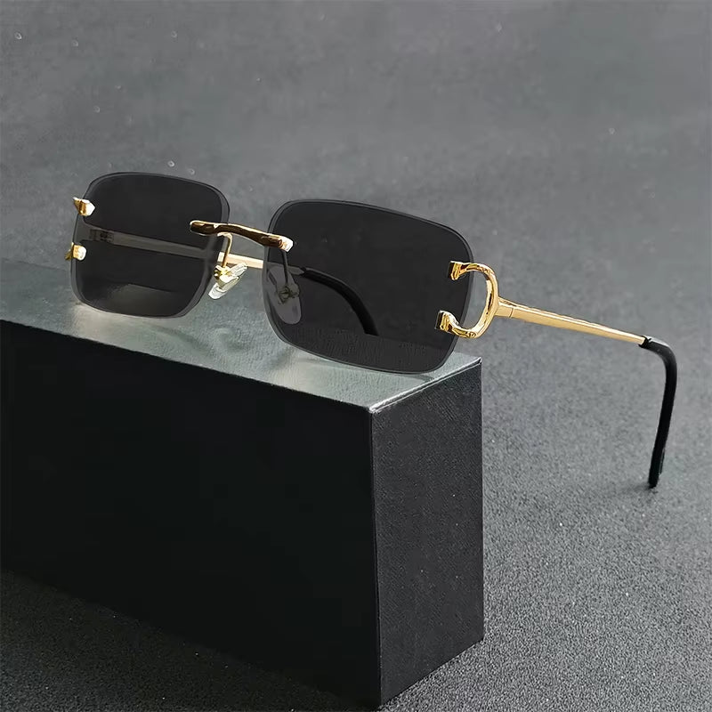 Retro Rimless Sunglasses for Women Men Small Square Gold Frame Brand Design Tea Shades Rectangle UV400 Zonnebril Eyewear