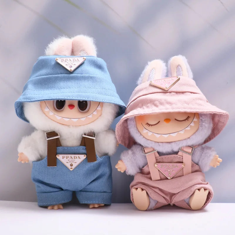 For 17Cm Labubus Mini Doll Luxury Clothing Outfit Hat Clothes Labubu II Doll Strap Pants Set Sitting Party Game Toys Accessories