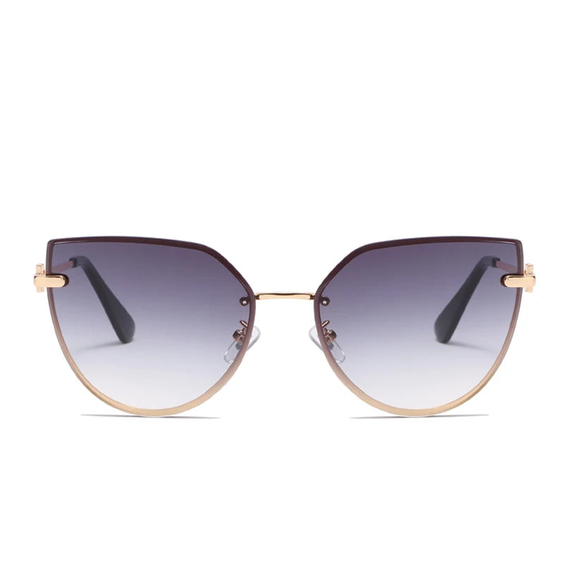 Cycling Fashion Ladies Cat Eye Sunglasses Women Brand Rimless Design Gradient Sun Glasses for Female Metal Leg Eyeglasees UV400