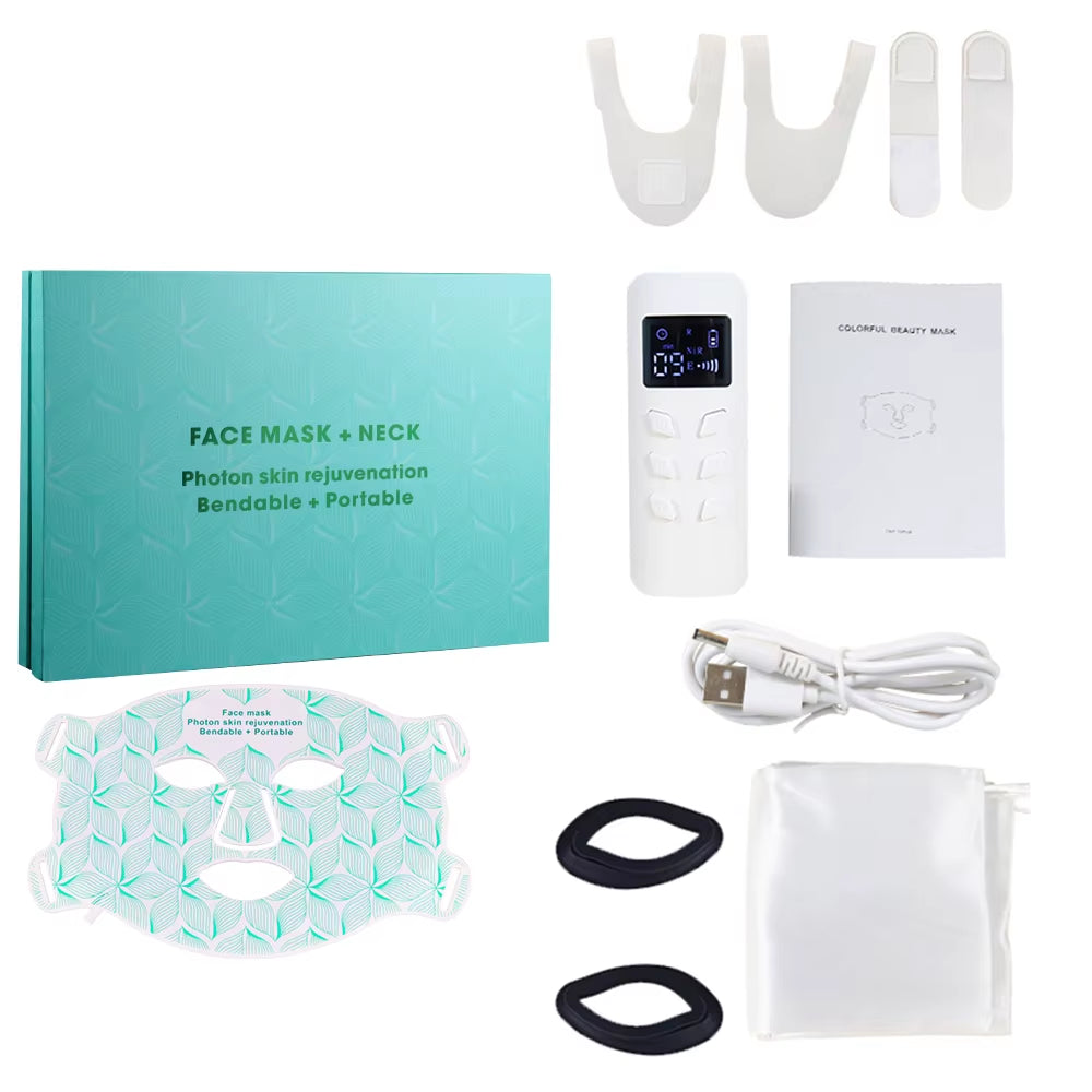 LED 8 Colors Face Mask and Neck Red Light near Infrared Therapy anti Aging Wrinkle Acne Pore Oil Control Skin Tighten Whiten