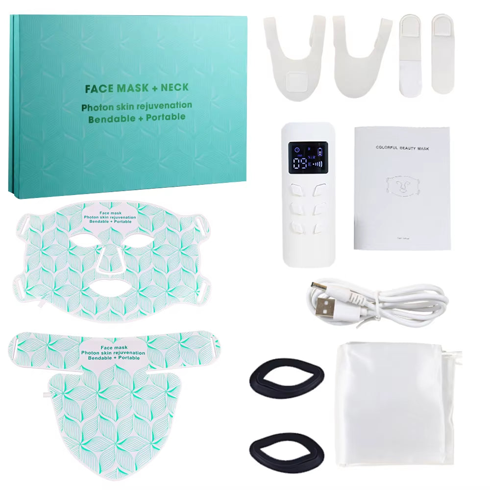 LED 8 Colors Face Mask and Neck Red Light near Infrared Therapy anti Aging Wrinkle Acne Pore Oil Control Skin Tighten Whiten