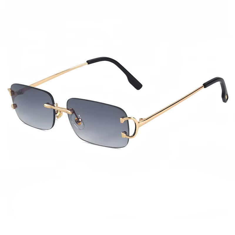 Retro Rimless Sunglasses for Women Men Small Square Gold Frame Brand Design Tea Shades Rectangle UV400 Zonnebril Eyewear