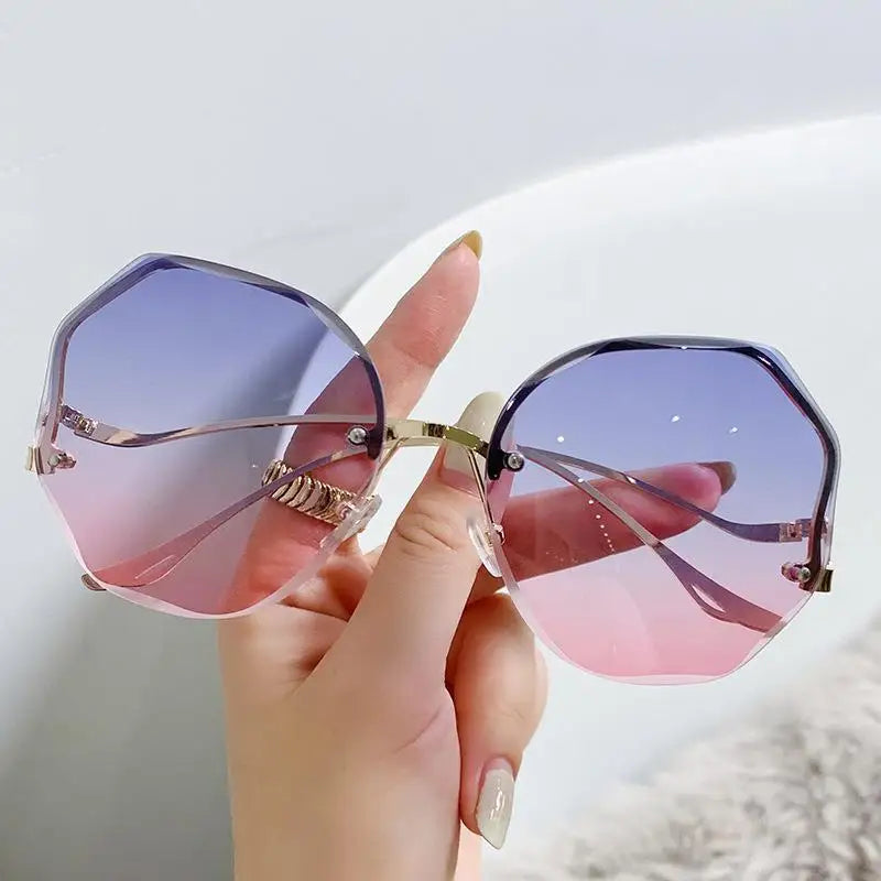 Cycling Fashion Rimless Sunglasses Metal Female Vintage Colorful Gradient Design Glasses Oversized Square Sun Glasses UV400