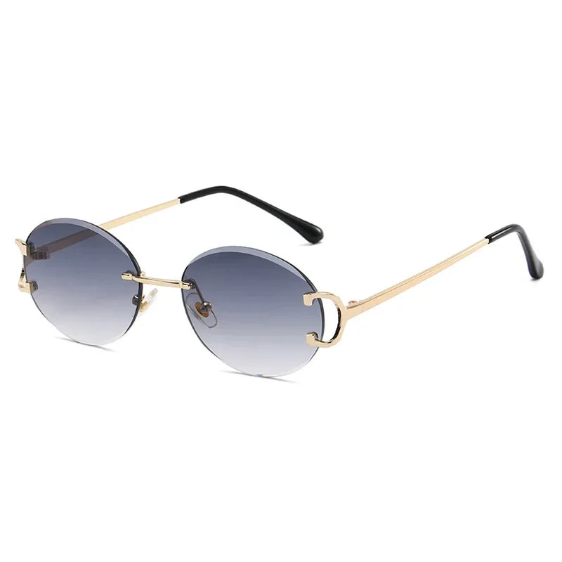 Trendy Sunglasses for Woman Summer Rimless Sunglass Oval Fashion Brand Designer Shades Pink Women'S Sun Glasses UV400