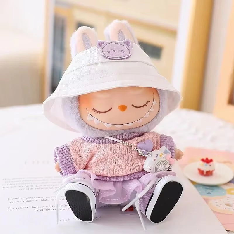 Mini Doll'S Clothes Outfit Accessories for 15-17Cm Ropa Labubu & 10Cm Cotton Doll Love Hoodie Pink Yarn Skirt Clothing No Doll