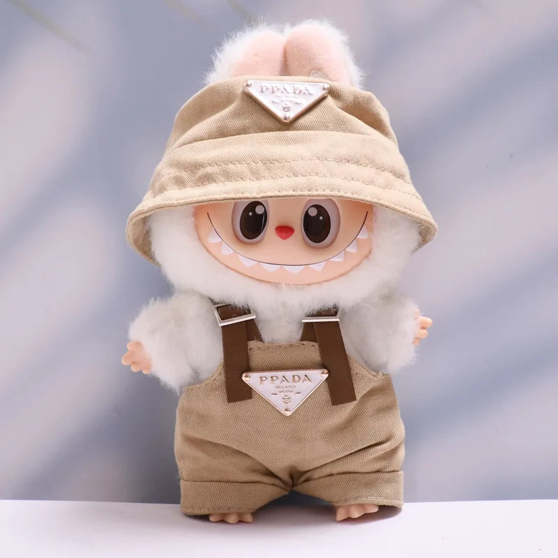 For 17Cm Labubus Mini Doll Luxury Clothing Outfit Hat Clothes Labubu II Doll Strap Pants Set Sitting Party Game Toys Accessories