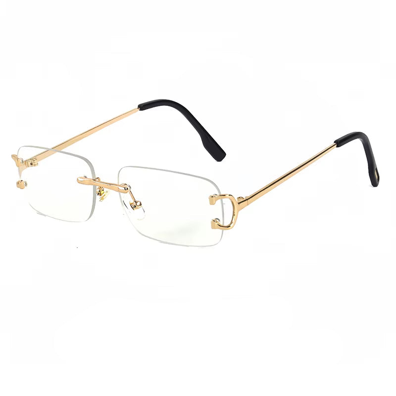 Retro Rimless Sunglasses for Women Men Small Square Gold Frame Brand Design Tea Shades Rectangle UV400 Zonnebril Eyewear
