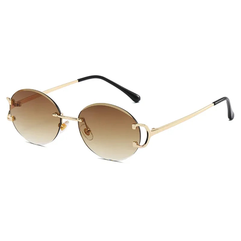 Trendy Sunglasses for Woman Summer Rimless Sunglass Oval Fashion Brand Designer Shades Pink Women'S Sun Glasses UV400