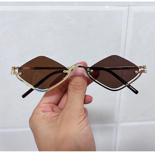 Fashion Small Polygonal Sunglasses Women Luxury Brand Metal Half Frame Sun Glasses Ladies Hipster Sexy Cat Eye Shades Vintage