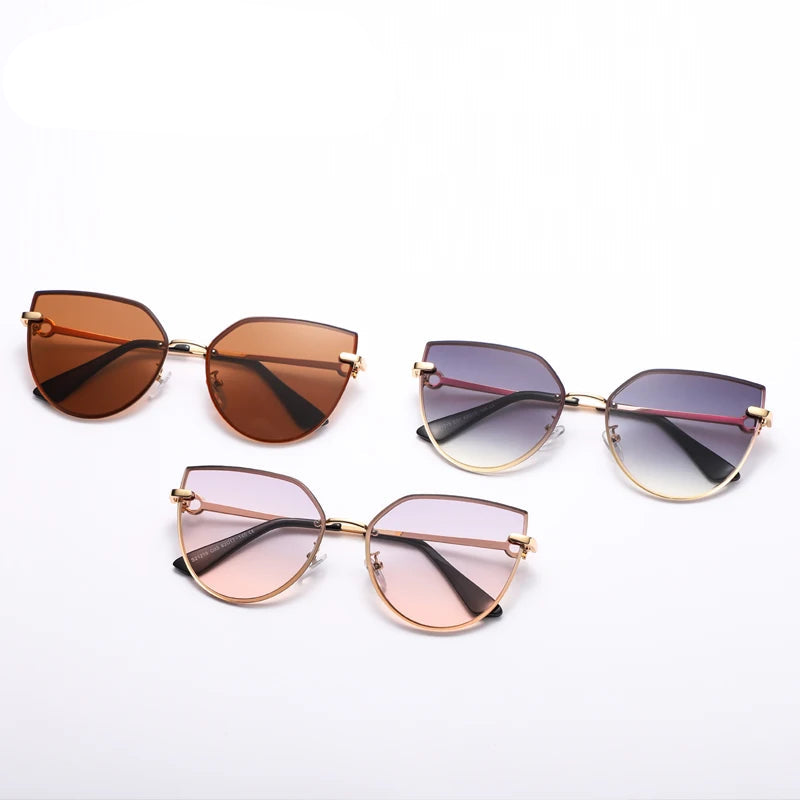 Cycling Fashion Ladies Cat Eye Sunglasses Women Brand Rimless Design Gradient Sun Glasses for Female Metal Leg Eyeglasees UV400