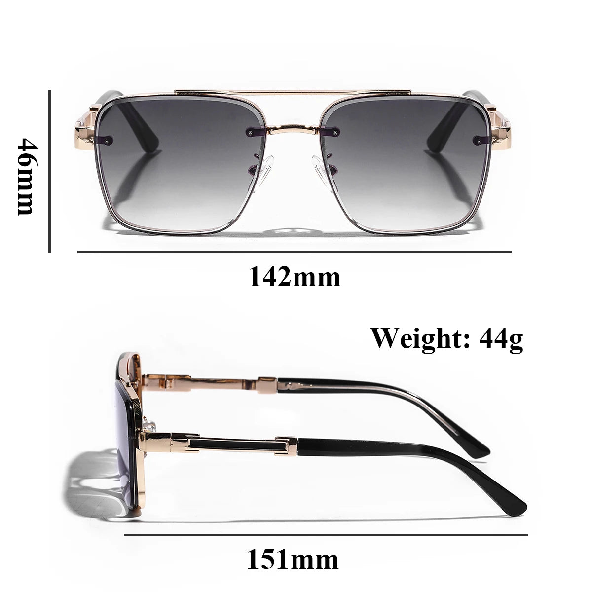 Square Mens Designer Sunglasses Metal Frame Gradient Luxury Shades UV400 Rectangle Pilot Sun Glasses for Men
