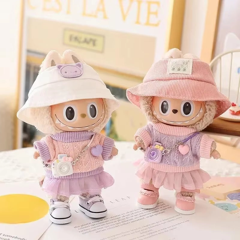 Mini Doll'S Clothes Outfit Accessories for 15-17Cm Ropa Labubu & 10Cm Cotton Doll Love Hoodie Pink Yarn Skirt Clothing No Doll