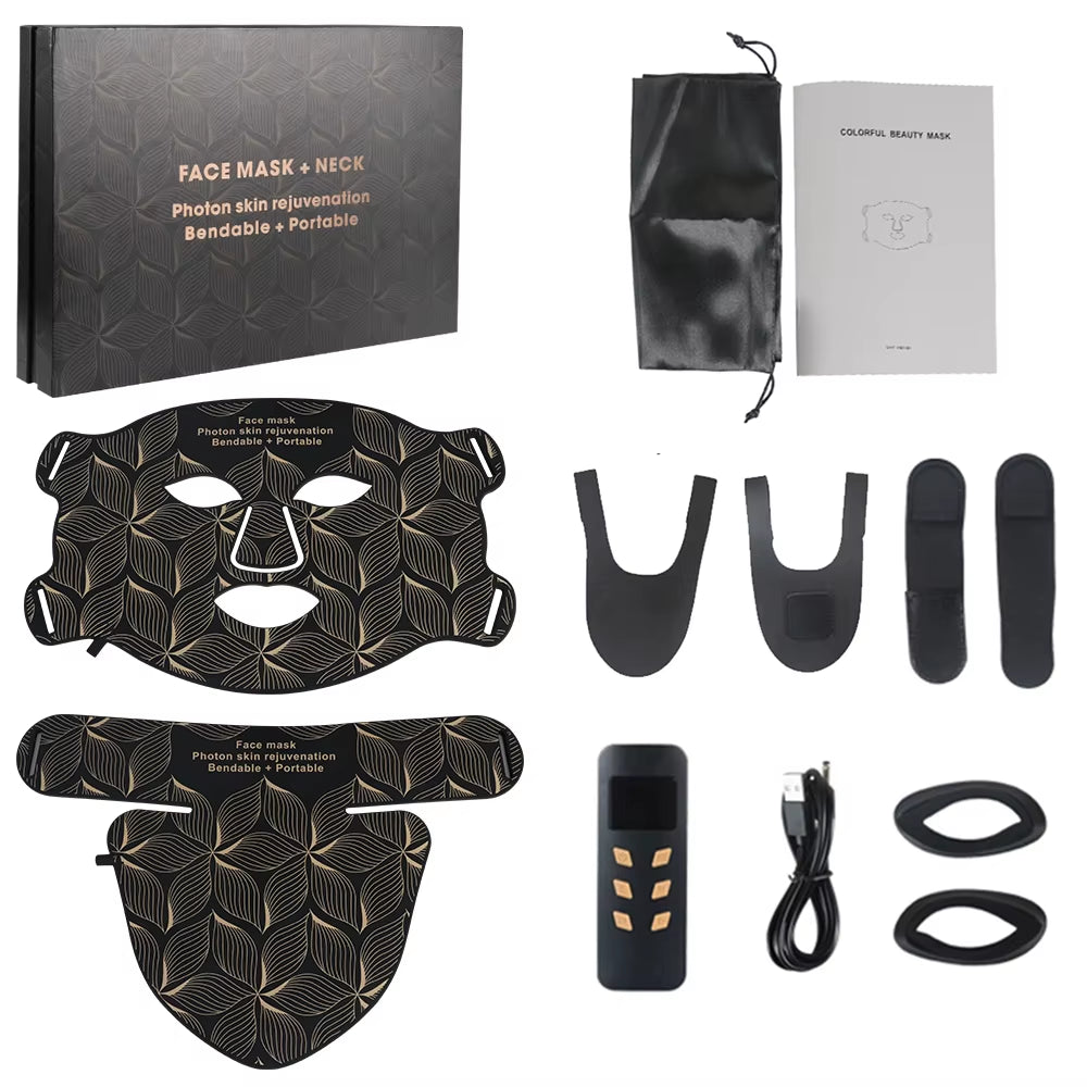 LED 8 Colors Face Mask and Neck Red Light near Infrared Therapy anti Aging Wrinkle Acne Pore Oil Control Skin Tighten Whiten