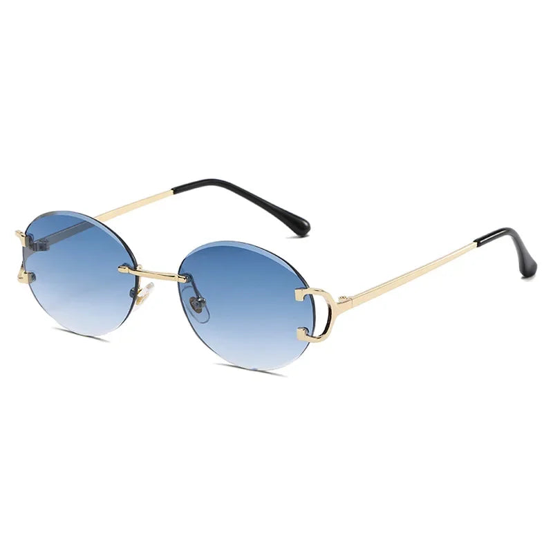 Trendy Sunglasses for Woman Summer Rimless Sunglass Oval Fashion Brand Designer Shades Pink Women'S Sun Glasses UV400