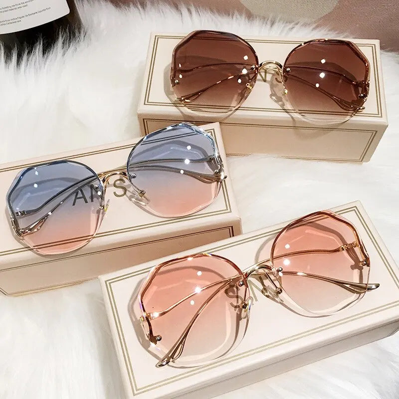 Cycling Fashion Rimless Sunglasses Metal Female Vintage Colorful Gradient Design Glasses Oversized Square Sun Glasses UV400