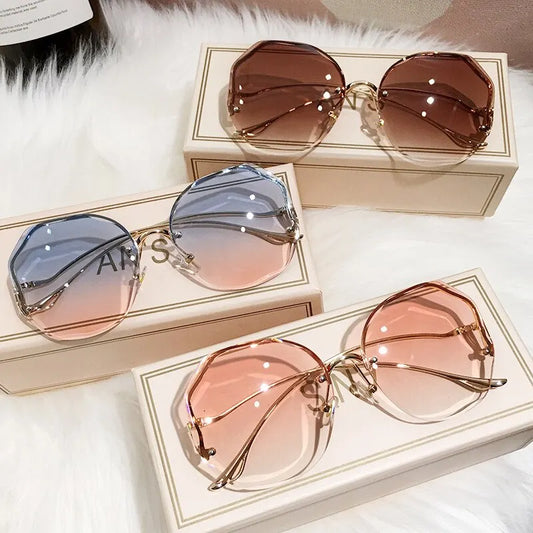 Cycling Fashion Rimless Sunglasses Metal Female Vintage Colorful Gradient Design Glasses Oversized Square Sun Glasses UV400