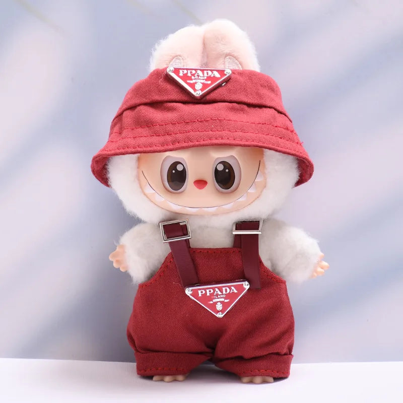 For 17Cm Labubus Mini Doll Luxury Clothing Outfit Hat Clothes Labubu II Doll Strap Pants Set Sitting Party Game Toys Accessories