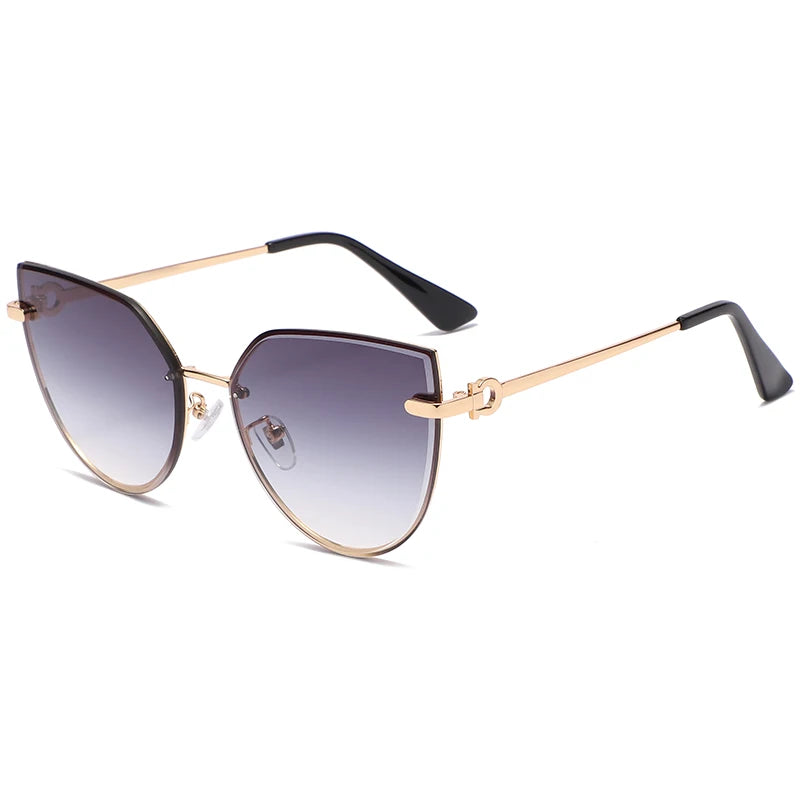 Cycling Fashion Ladies Cat Eye Sunglasses Women Brand Rimless Design Gradient Sun Glasses for Female Metal Leg Eyeglasees UV400