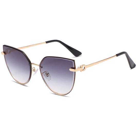 Cycling Fashion Ladies Cat Eye Sunglasses Women Brand Rimless Design Gradient Sun Glasses for Female Metal Leg Eyeglasees UV400
