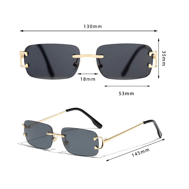 Retro Rimless Sunglasses for Women Men Small Square Gold Frame Brand Design Tea Shades Rectangle UV400 Zonnebril Eyewear