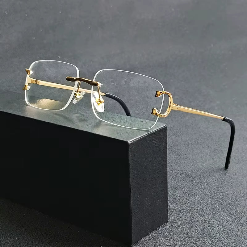 Retro Rimless Sunglasses for Women Men Small Square Gold Frame Brand Design Tea Shades Rectangle UV400 Zonnebril Eyewear