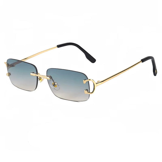 Retro Rimless Sunglasses for Women Men Small Square Gold Frame Brand Design Tea Shades Rectangle UV400 Zonnebril Eyewear